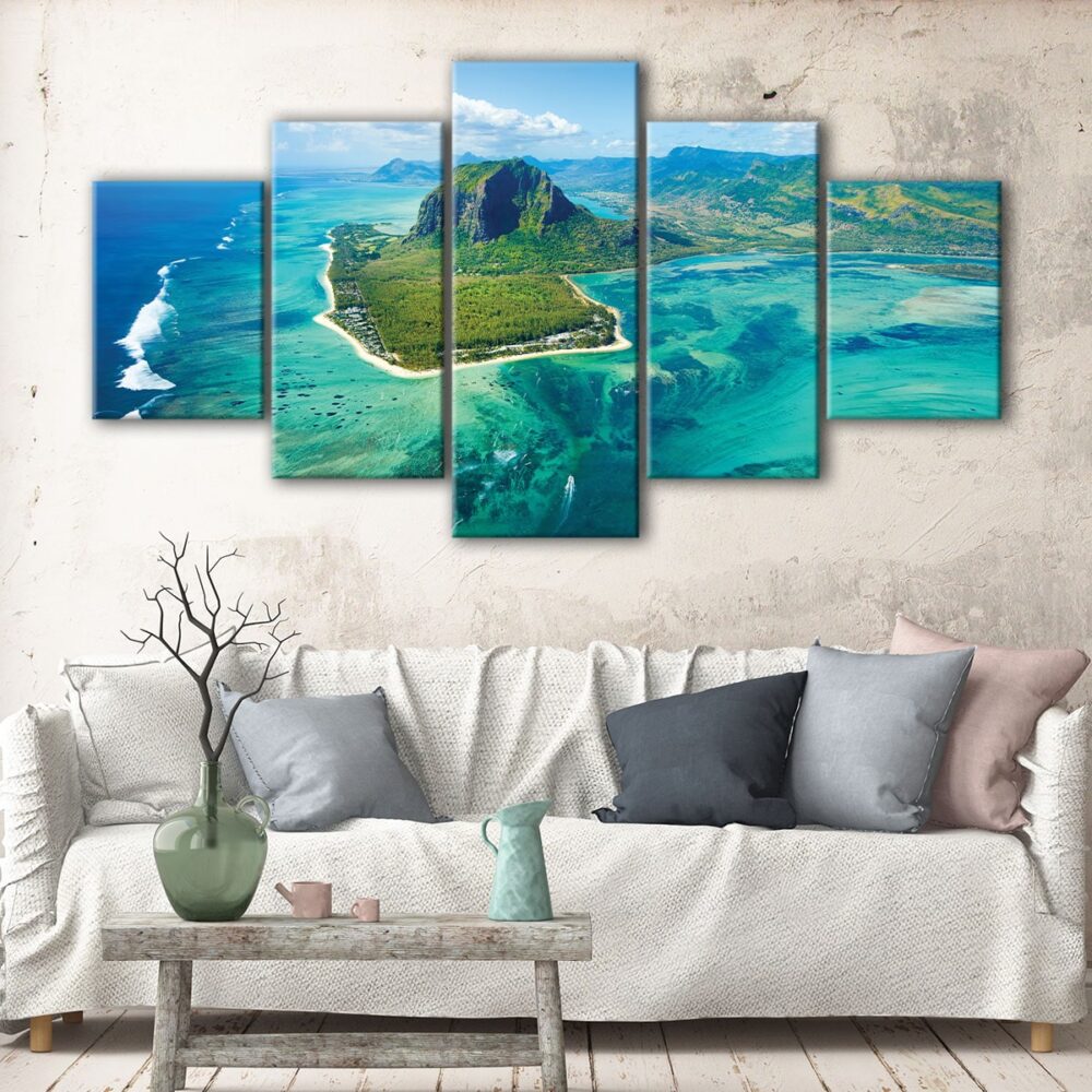 5 panels island aerial view canvas art