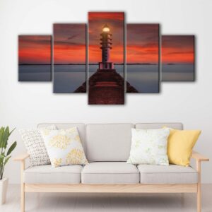 5 panels lighthouse at night canvas art