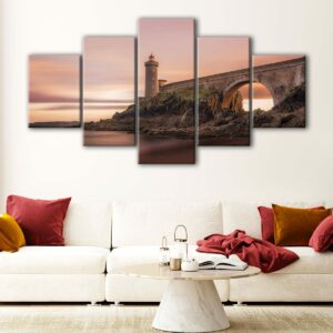 5 panels lighthouse bridge canvas art