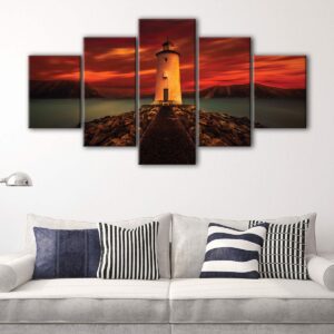 5 panels lighthouse in red canvas art