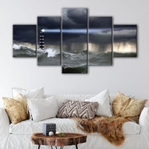 5 panels lighthouse in storm canvas art
