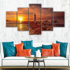 5 panels lighthouse sunset canvas art