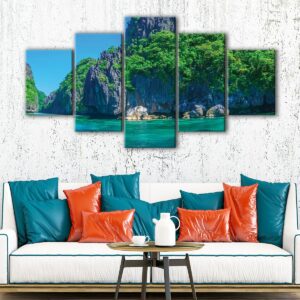 5 panels mountain and ocean canvas art