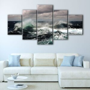 5 panels ocean storm canvas art