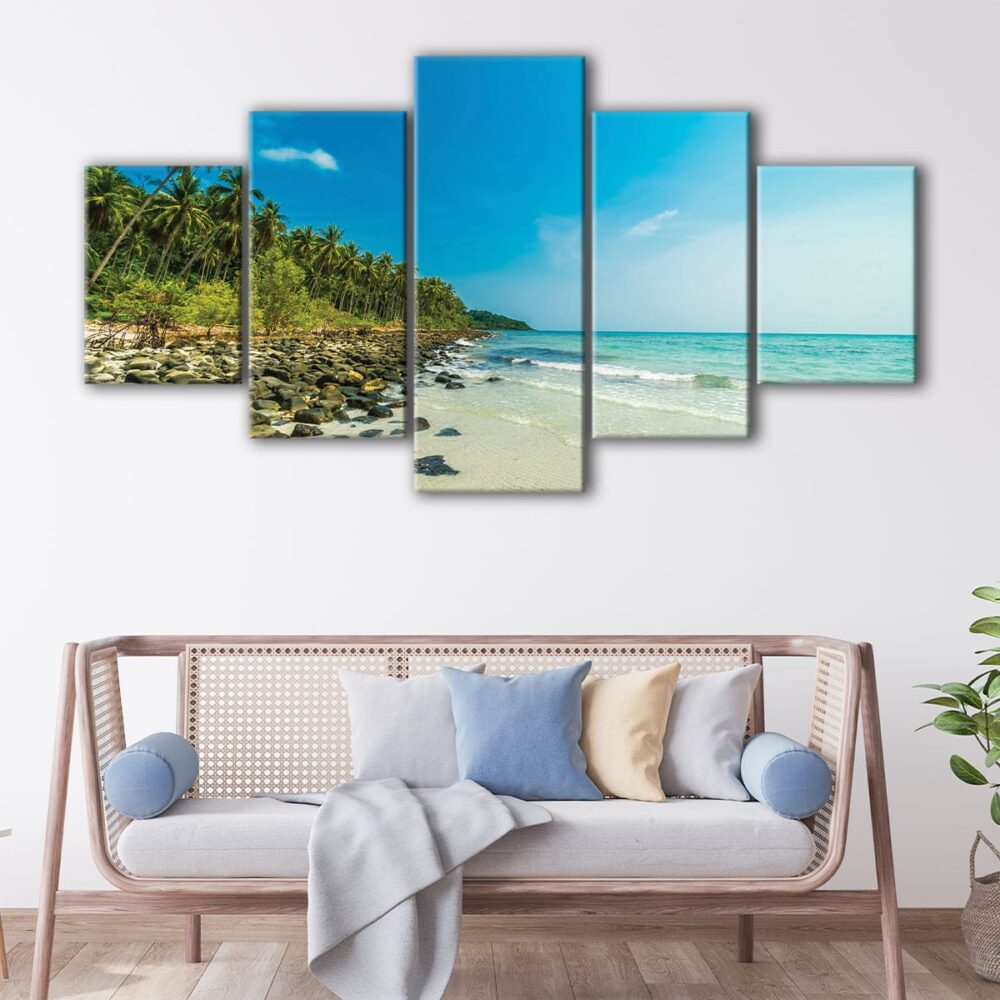 5 panels rocky beach canvas art