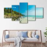 5 panels rocky beach canvas art