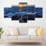 5 panels rocky beach sunrise canvas art