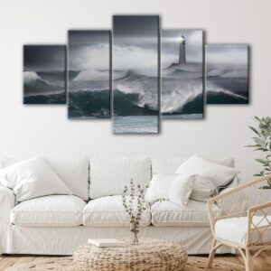 5 panels stormy lighthouse canvas art