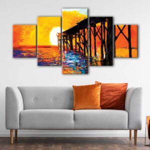 5 panels sunset painting giclee canvas art