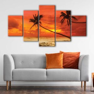 5 panels warm beach sunset canvas art