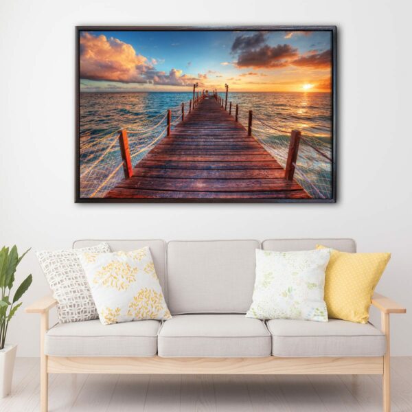 Sea Pier sunset floating frame canvas