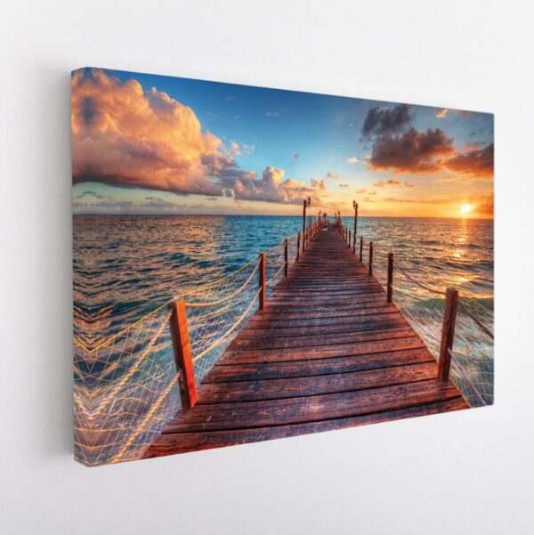 Sea Pier sunset stretched canvas