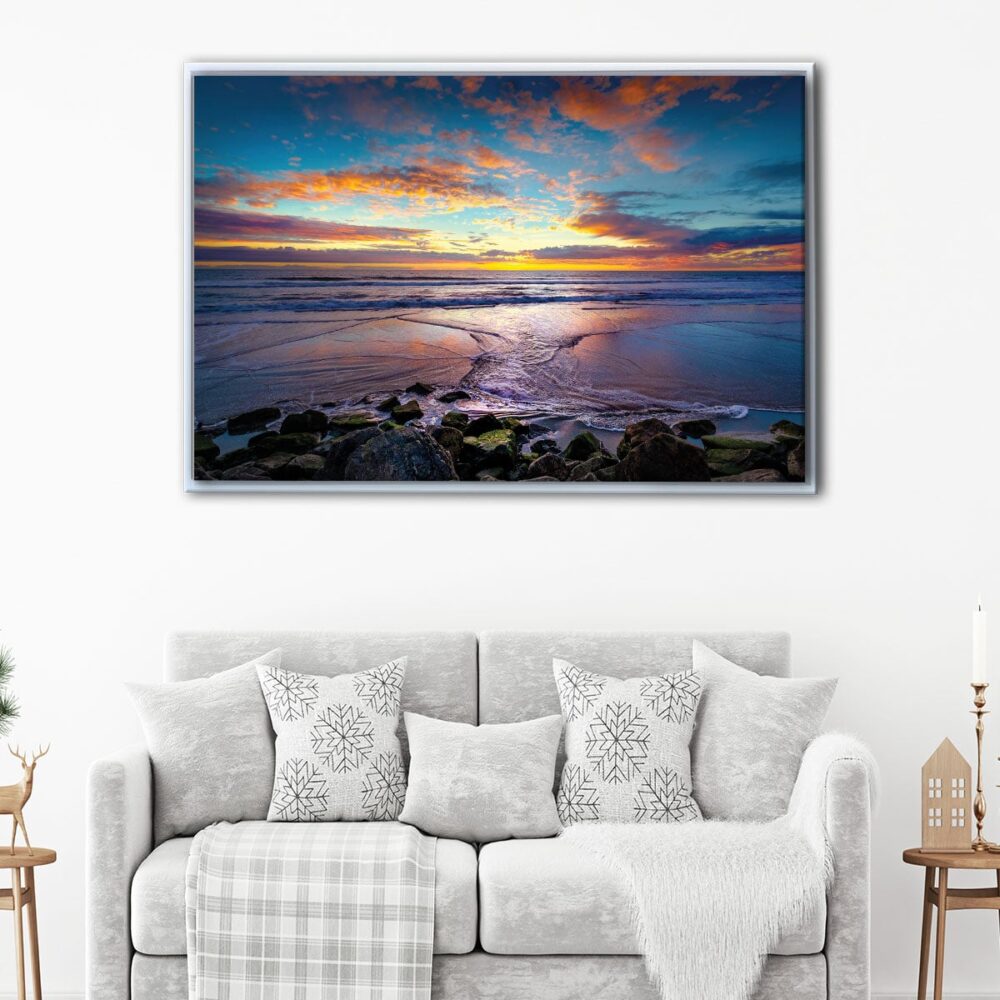 beach sunrise floating frame canvas