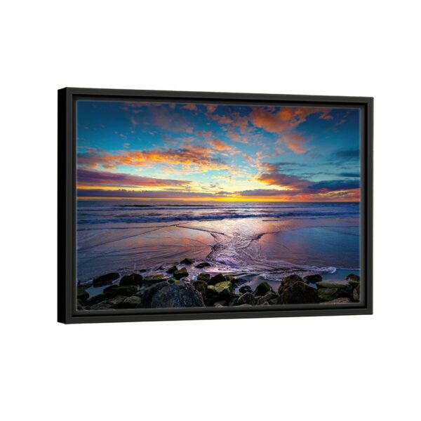 beach sunrise framed canvas black frame