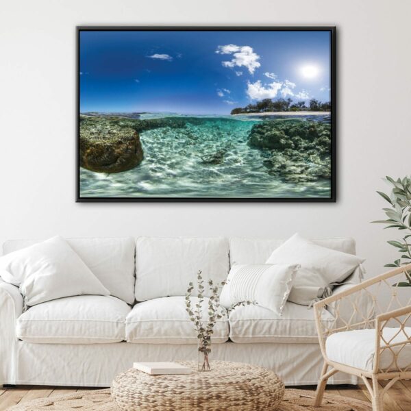 beach with rocks floating frame canvas