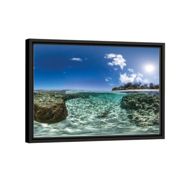 beach with rocks framed canvas black frame