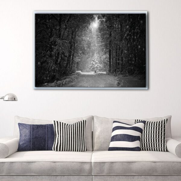 black and white forest floating frame canvas