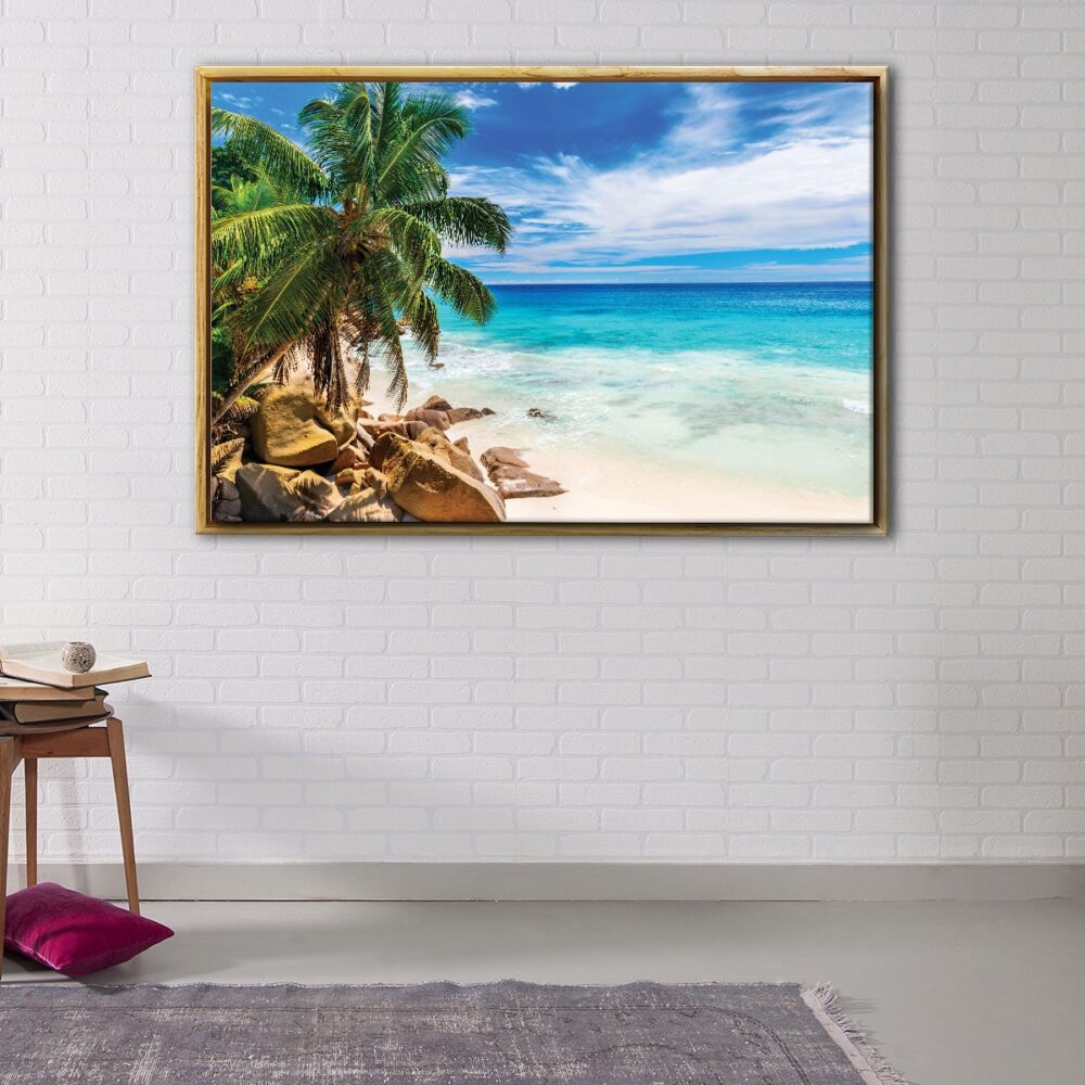 carribean beach floating frame canvas