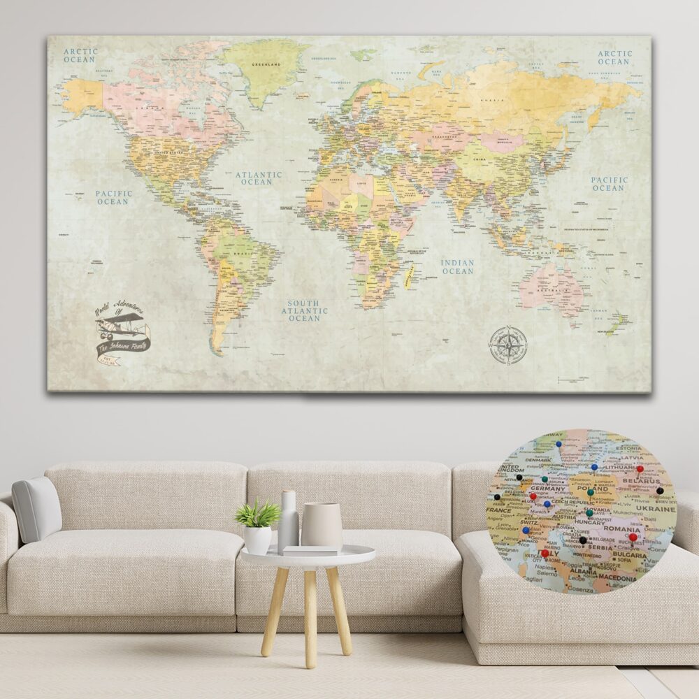 classic push pin world map