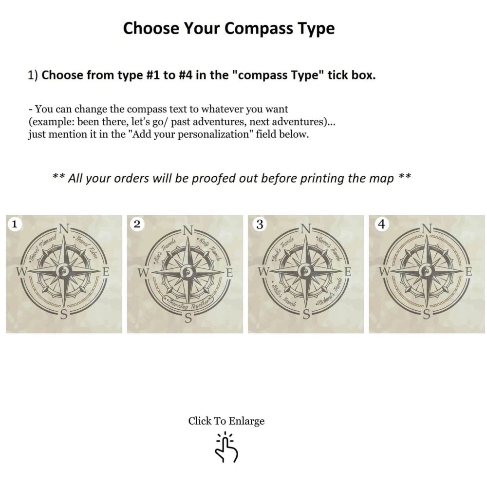 classic world map compass personalization