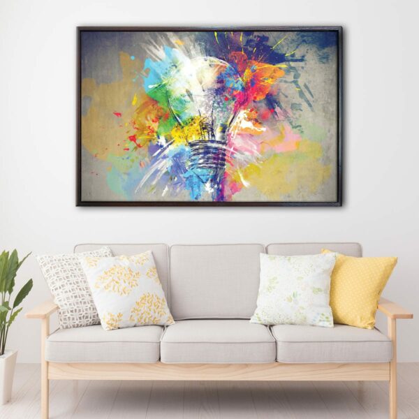 colorful light bulb floating frame canvas