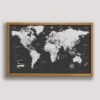 dark grey push pin world map - beige frame