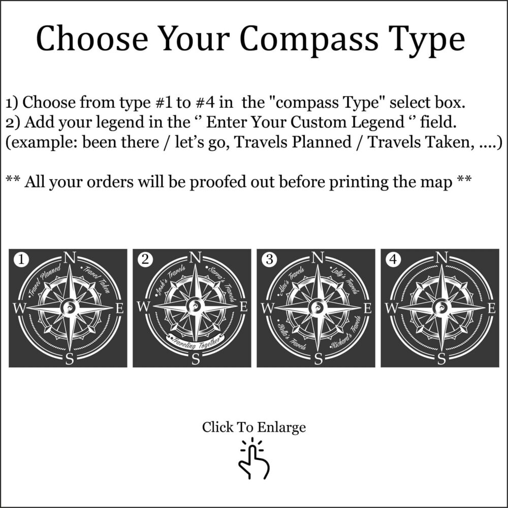 dark grey push pin world map compass customization