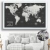 dark grey push pin world map framed