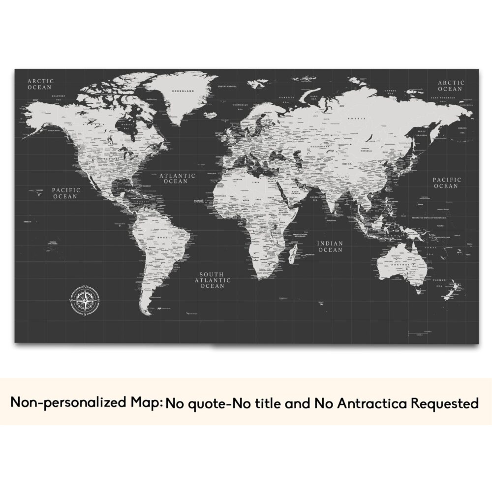 dark grey push pin world map no quote