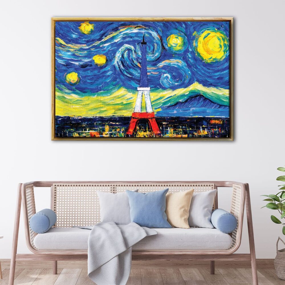 eiffel tower van gogh style floating frame canvas