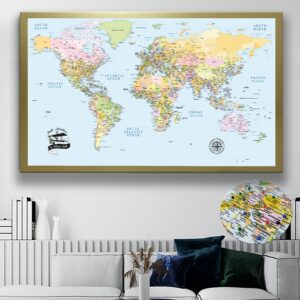 Atlas Push Pin World Map | Personalized Large Politcal World Map