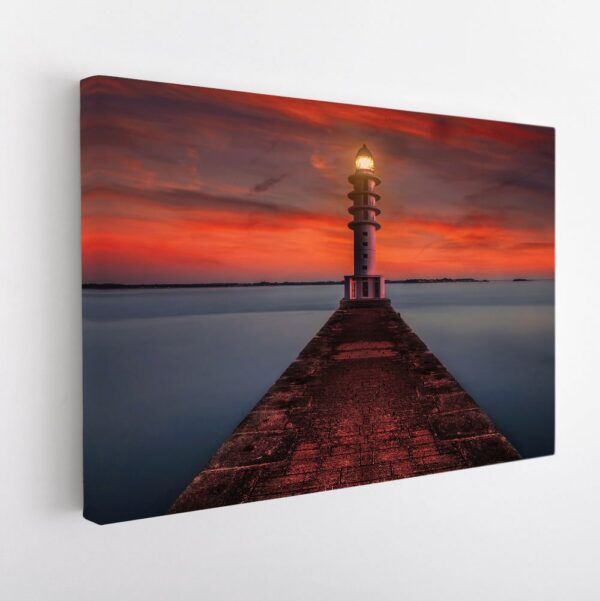 lighthouse at night stretched canvas