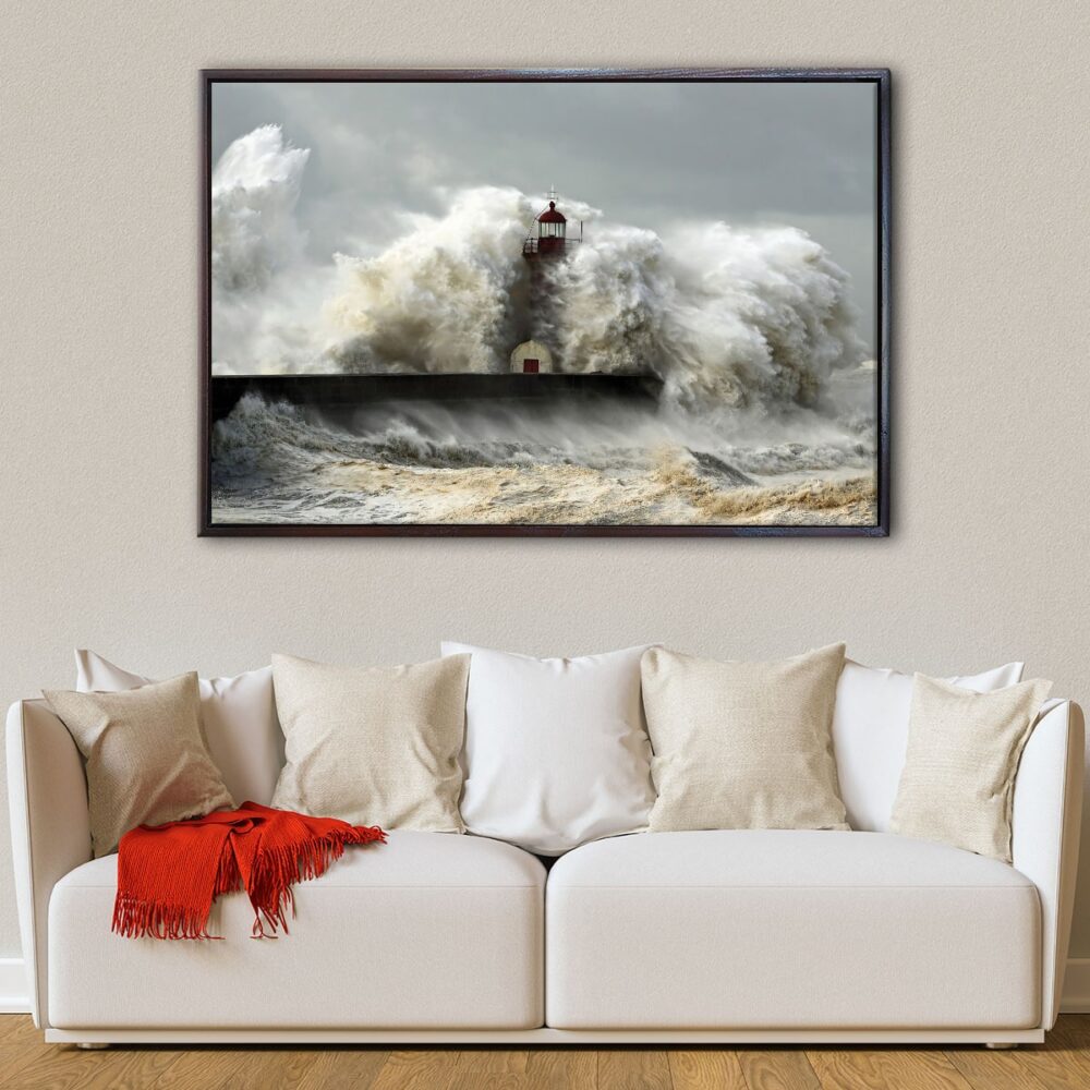 lighthouse fighting storm floating frame canvas