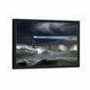 lighthouse in storm framed canvas black frame