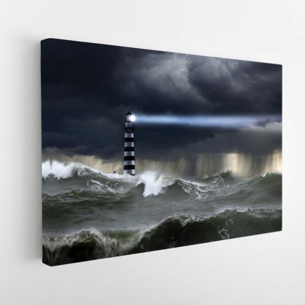 lighthouse in storm stretched canvas