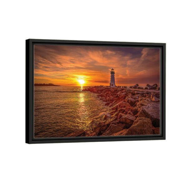 lighthouse sunset framed canvas black frame