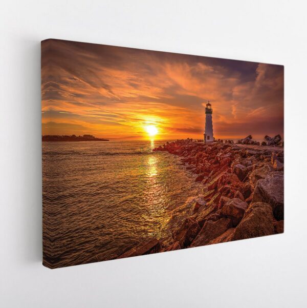 lighthouse sunset stretched canvas