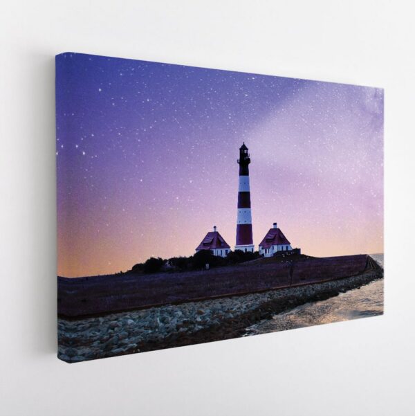 Lighthouse and stars stretched canvas