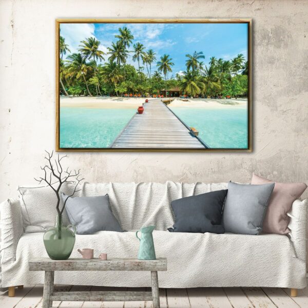 tableau ponton de plage des maldives avec cadre flottant