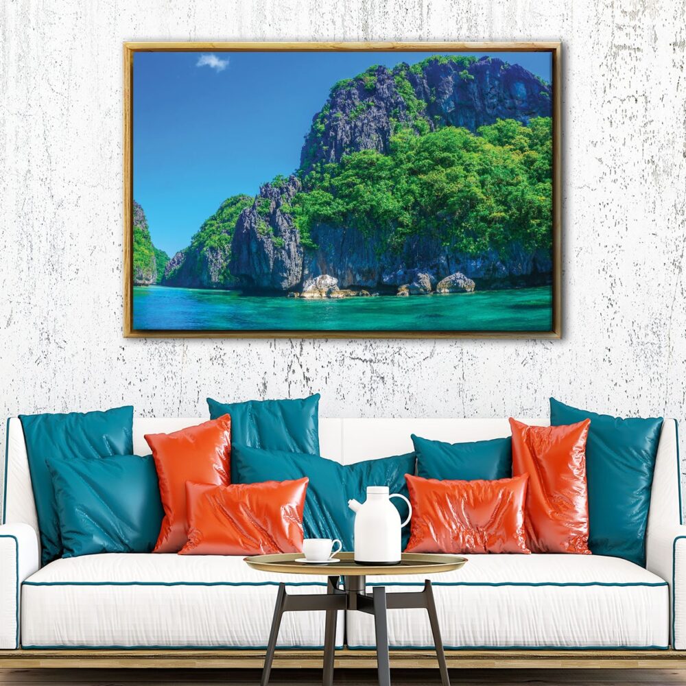 mountain and ocean floating frame canvas