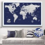 navy blue push pin world map- featured