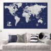 navy blue push pin world map poster print