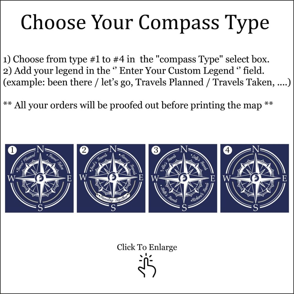 navy blue world map - custom compass