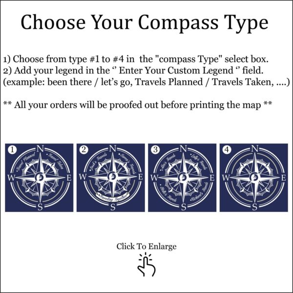 navy blue world map - custom compass