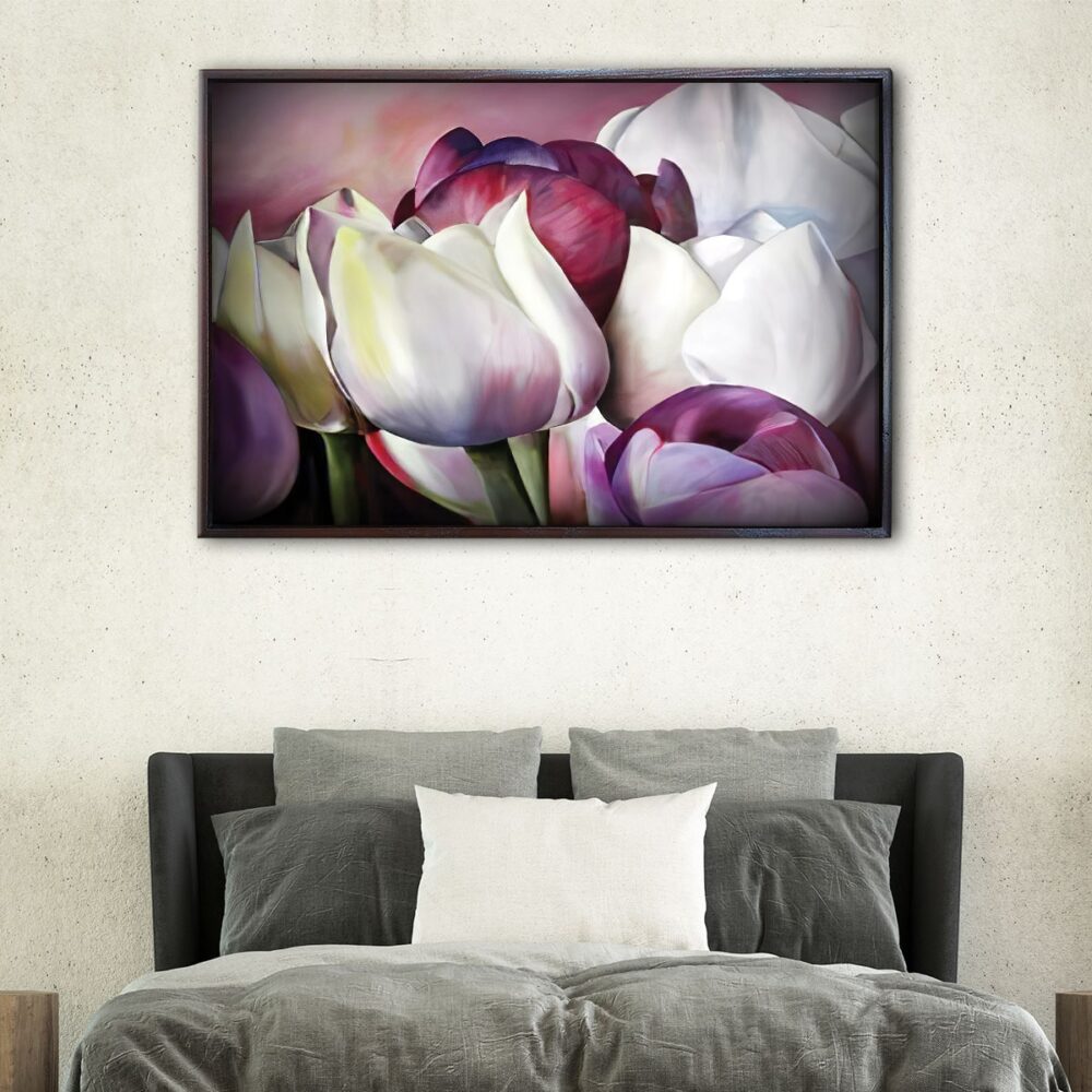 oil flowers floating frame canvas