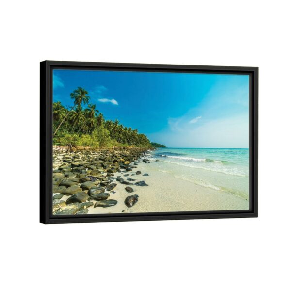 rocky beach framed canvas black frame