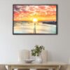 romantic beach sunset floating frame canvas