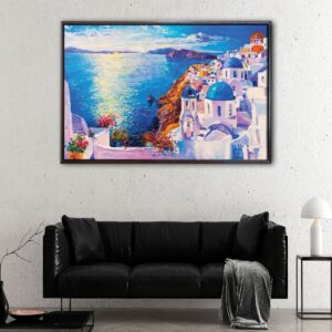 santorini greece floating frame canvas