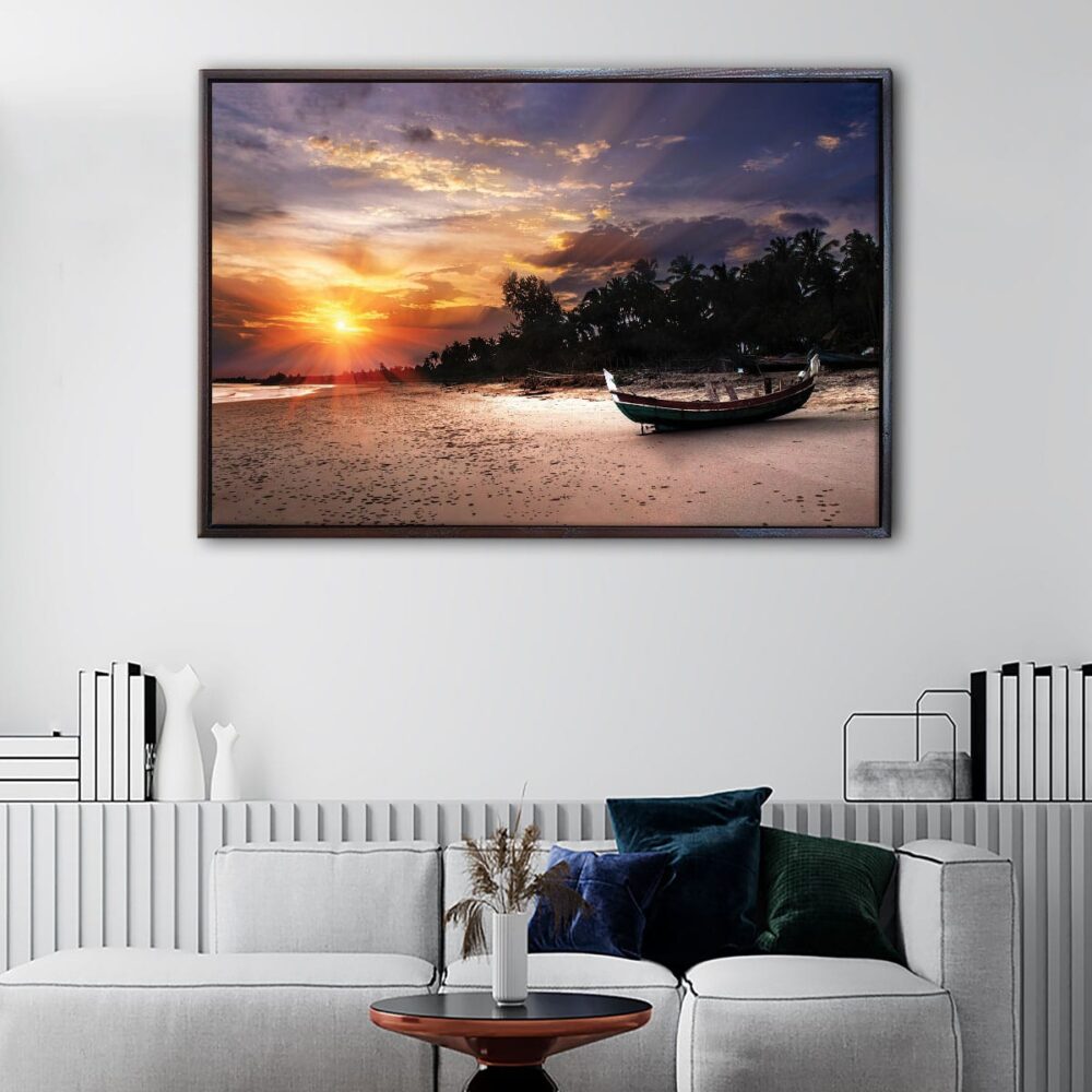 seychelles beach susnet floating frame canvas