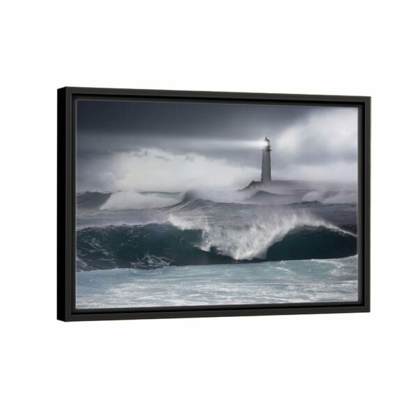 stormy lighthouse framed canvas black frame